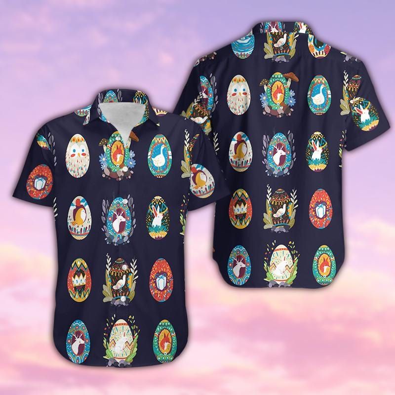 Felacia [Hawaii Shirt] Easter Colorful Cartoon Eggs Unisex Hawaiian Aloha Shirts-ZX2676